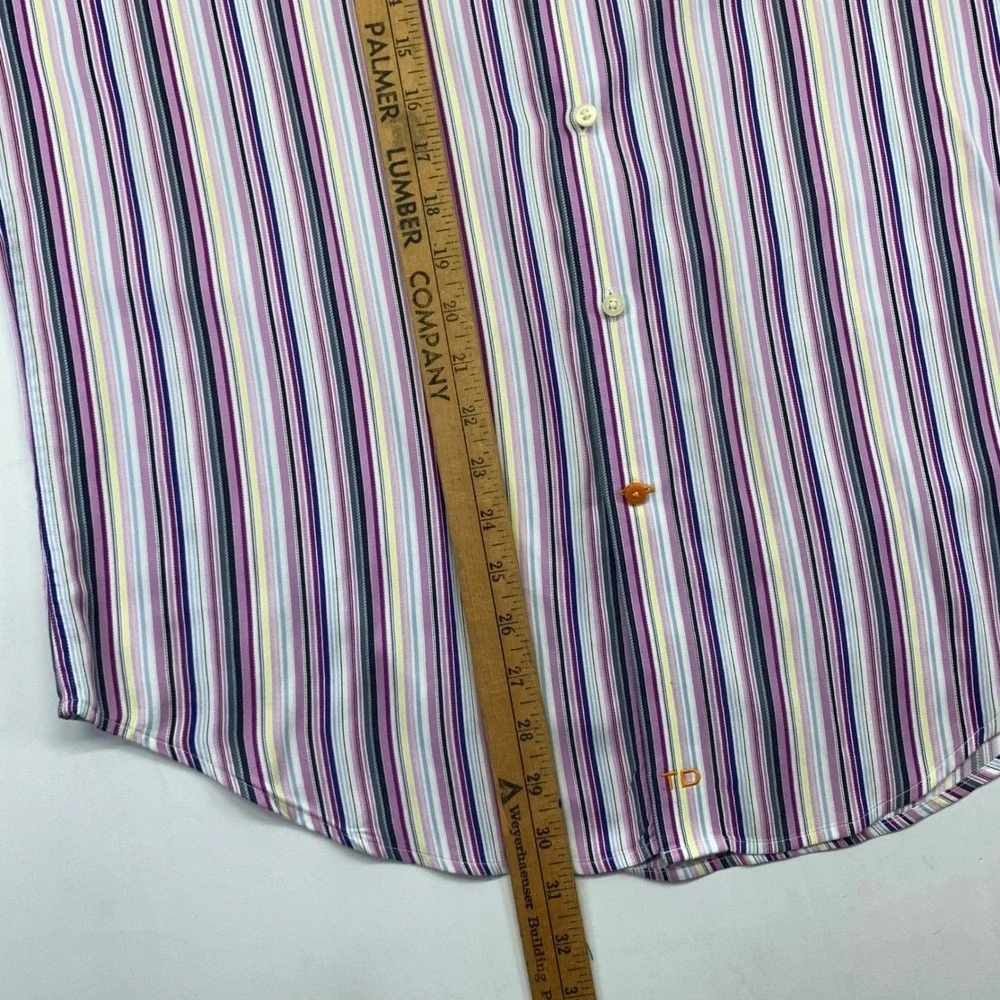 Thomas Dean Mens Striped Button Down Shirt M Medium Multicolor Cotton Longsleeve